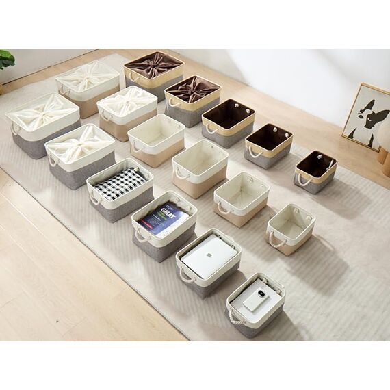 Mangata Große Aufbewahrungsbox 3er Set, Leinenstoff Aufbewahrungskörbe mit Griffen für Schränke, Kleiderschrank, Regale, Badezimmer, Kleidung, Spielzeug, Handtuch (38x28x24cm, Grau Weiß)