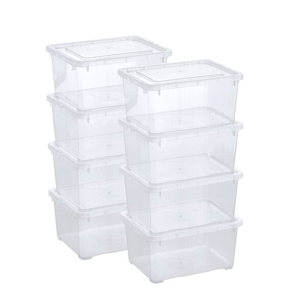 Grizzly Kleine Aufbewahrungsbox mit Deckel, 1,7 L transparente Box, 8er Set, belüftet, stapelbar, ideale Organizer-Boxen mit Belüftung