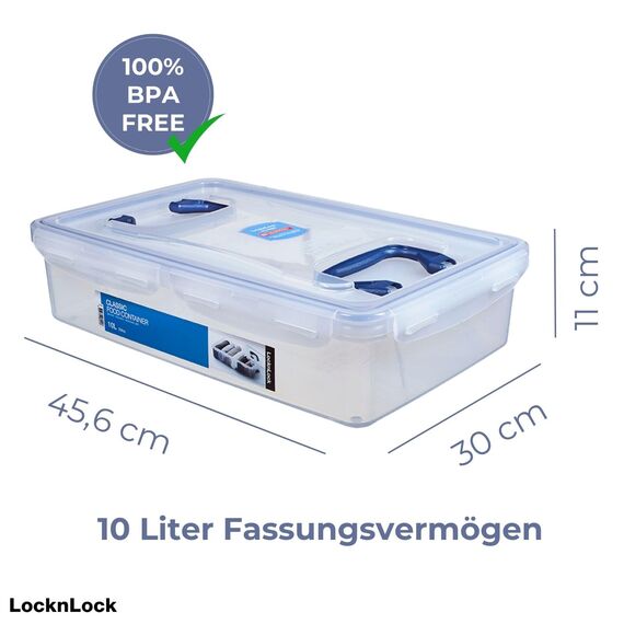 LocknLock PP CLASSIC Aufbewahrungsbox mit Deckel und Griffen | 10 L, 456 x 300 x 110 mm | 100 % Luftdicht | halbtransparenter Vorratsbehälter | Vorratsbehälter mit Deckel für Haushaltsgegenstände