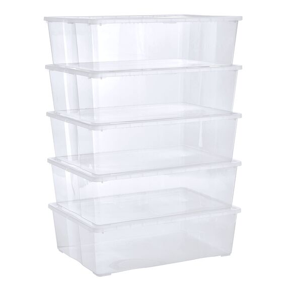 Grizzly Aufbewahrungsboxen 5 x 25 L large mit Deckel transparent - Klarsichtboxen stapelbar mit Belüftung