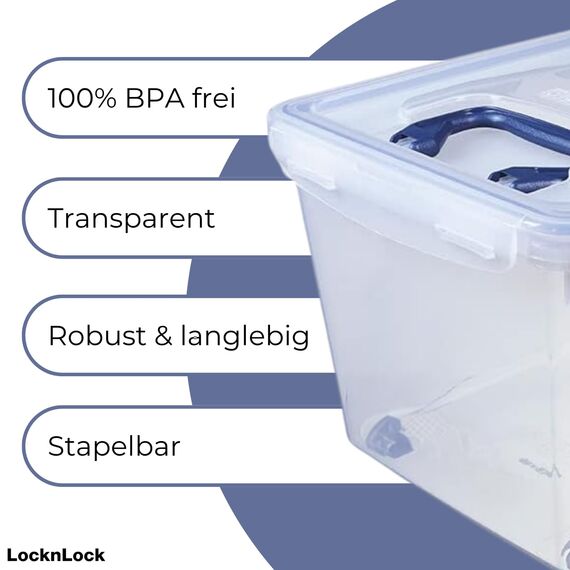 LocknLock PP CLASSIC Aufbewahrungsbox mit Deckel und Griffen | 21 L, 456 x 300 x 225 mm | 100 % Luftdicht | halbtransparenter Vorratsbehälter | Vorratsbehälter mit Deckel für Haushaltsgegenstände