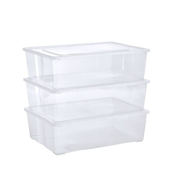 Grizzly Aufbewahrungsboxen 3 x 25 L large mit Deckel transparent - Klarsichtboxen stapelbar mit Belüftung
