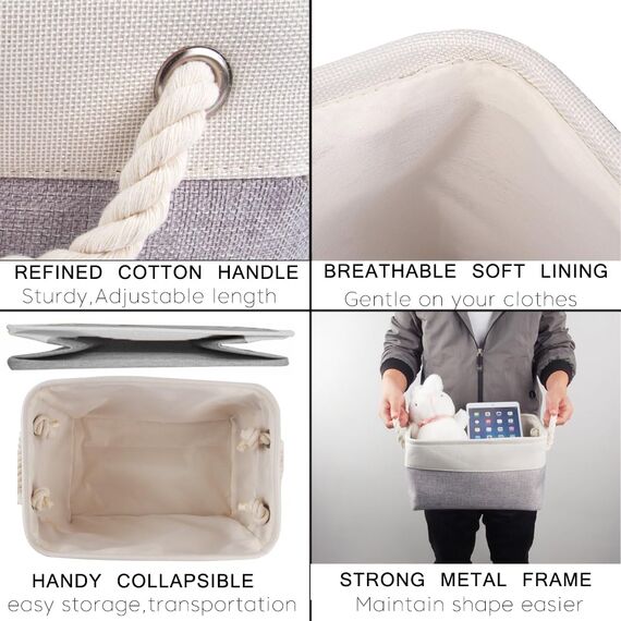 Mangata 3 Stück aufbewahrungskorb Stoff, Kleine aufbewahrungsbox Schrank, Korb aufbewahrung Stoff mit Baumwolle Seil für Spielzeug, kleiderschrank, Regale, Kleidung (Faltbare, Grau Weiß)