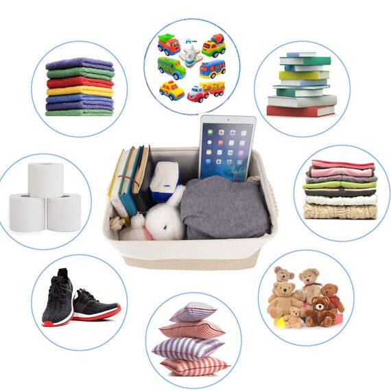 Mangata Große Aufbewahrungsbox 3er Set, Leinenstoff Aufbewahrungskörbe mit Griffen für Schränke, Kleiderschrank, Regale, Badezimmer, Kleidung, Spielzeug, Handtuch (38x28x24cm, Hell Khaki Weiß)