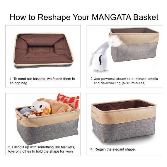 Mangata 3 Stück aufbewahrungskorb Stoff, aufbewahrungsbox groß Schrank, Korb aufbewahrung Stoff mit Seil für Spielzeug, kleiderschrank, Regale, Kleidung (Faltbare,XXL, Khaki-Weiß)