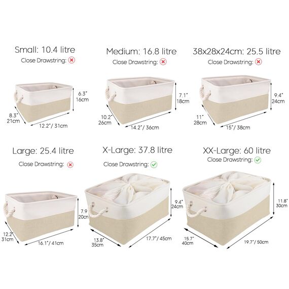 Mangata 3 Stück aufbewahrungskorb Stoff, aufbewahrungsbox groß Schrank, Korb aufbewahrung Stoff mit Seil für Spielzeug, kleiderschrank, Regale, Kleidung (Faltbare,XXL, Khaki-Weiß)