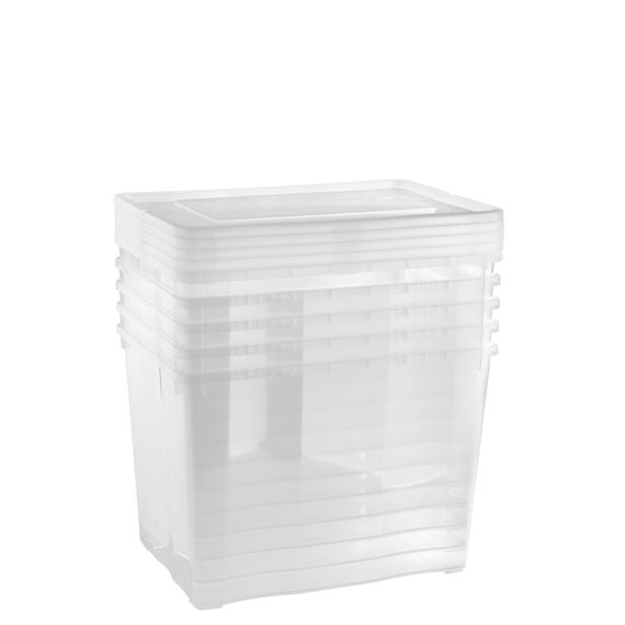 Grizzly Aufbewahrungsboxen 5 x 20 L medium hoch mit Deckel transparent - Klarsichtboxen stapelbar mit Belüftung