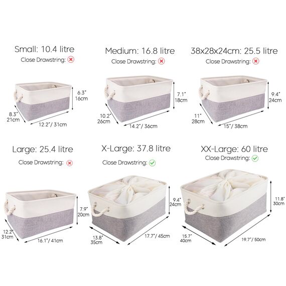 Mangata 3 Stück aufbewahrungskorb Stoff, aufbewahrungsbox groß Schrank, Korb aufbewahrung Stoff mit Seil für Spielzeug, kleiderschrank, Regale, Kleidung (Faltbare,XL, Grau Weiß)