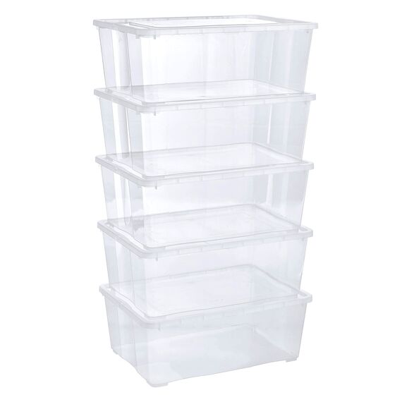 Grizzly Aufbewahrungsboxen 5 x 10 L mit Deckel transparent - Klarsichtboxen stapelbar mit Belüftung