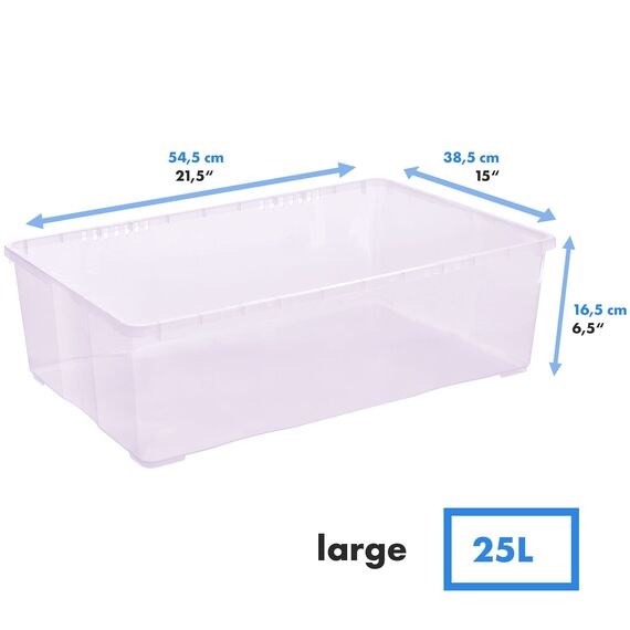 Grizzly Aufbewahrungsboxen 5 x 25 L large mit Deckel transparent - Klarsichtboxen stapelbar mit Belüftung