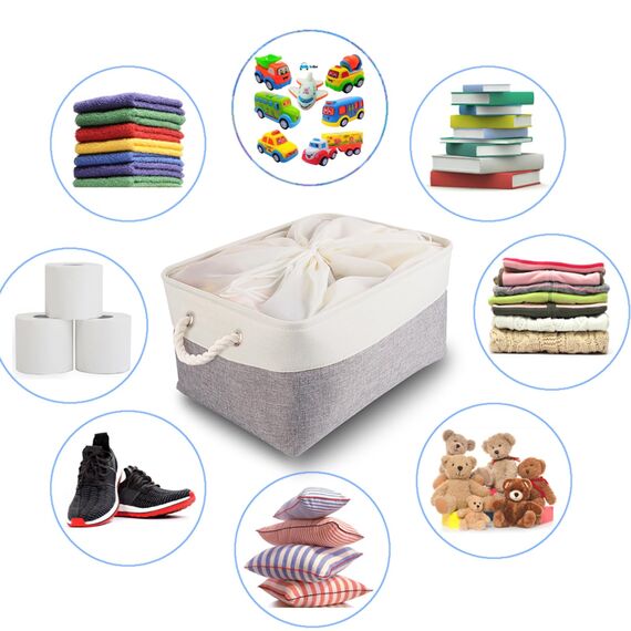 Mangata 3 Stück aufbewahrungskorb Stoff, aufbewahrungsbox groß Schrank, Korb aufbewahrung Stoff mit Seil für Spielzeug, kleiderschrank, Regale, Kleidung (Faltbare,XXL, Grau Weiß)
