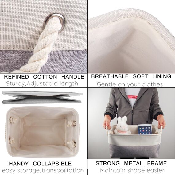 Mangata aufbewahrungskorb Stoff 3 Stück, aufbewahrungsbox groß Schrank, Korb aufbewahrung Stoff mit Seil für Spielzeug, kleiderschrank, Regale, Kleidung (Faltbare, Grau Weiß)