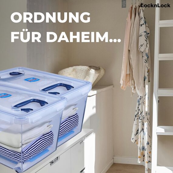 LocknLock PP CLASSIC Aufbewahrungsbox mit Deckel und Griffen | 21 L, 456 x 300 x 225 mm | 100 % Luftdicht | halbtransparenter Vorratsbehälter | Vorratsbehälter mit Deckel für Haushaltsgegenstände