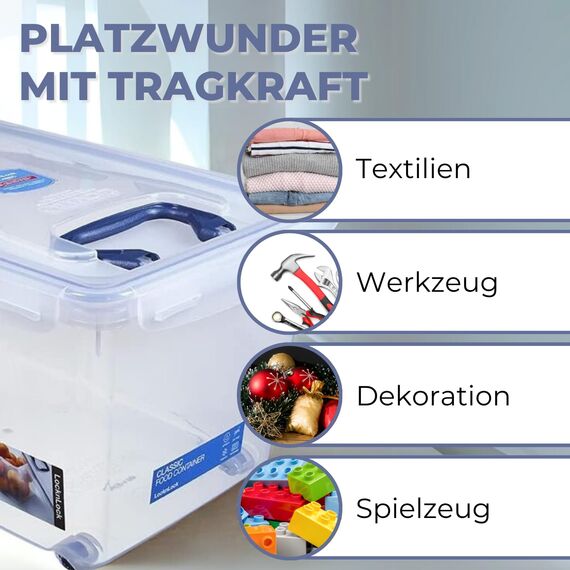 LocknLock PP CLASSIC Aufbewahrungsbox mit Deckel und Griffen | 21 L, 456 x 300 x 225 mm | 100 % Luftdicht | halbtransparenter Vorratsbehälter | Vorratsbehälter mit Deckel für Haushaltsgegenstände