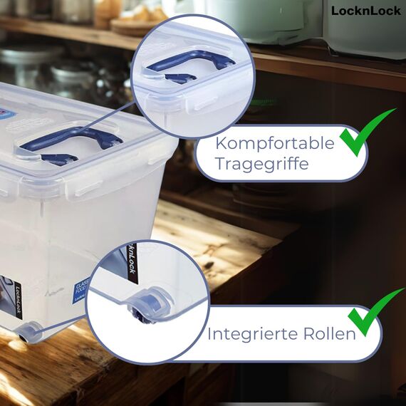 LocknLock PP CLASSIC Aufbewahrungsbox mit Deckel und Griffen | 21 L, 456 x 300 x 225 mm | 100 % Luftdicht | halbtransparenter Vorratsbehälter | Vorratsbehälter mit Deckel für Haushaltsgegenstände