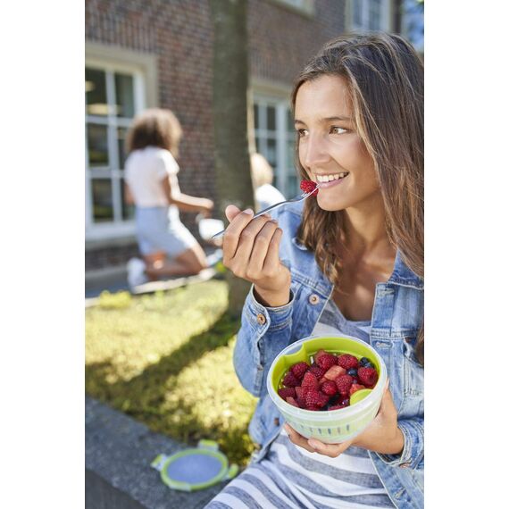 EMSA Clip & Go Früchtebox, 1,1 L, inklusive Siebeinsatz für länger anhaltende Frische, 100 Prozent dicht, mit Frischedichtung, Transparent, Hellgrün, Made in Germany, N10722