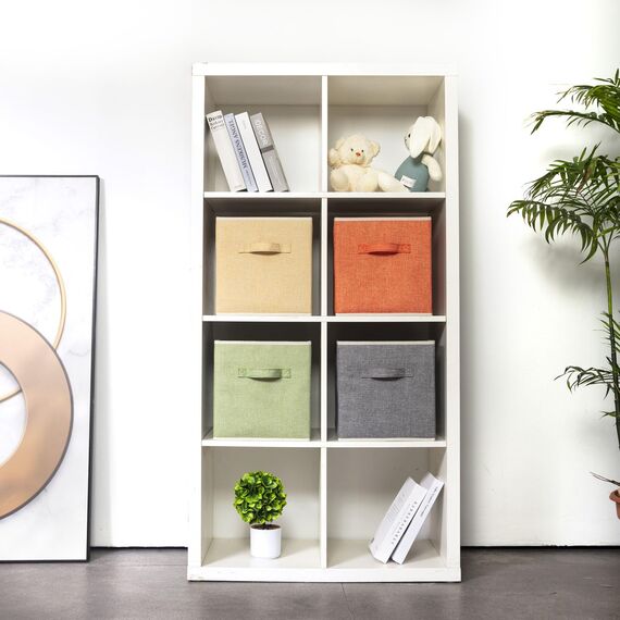 BrilliantJo Aufbewahrungsbox aus Stoff in 4er Set, 27 x 27 x 28 cm Faltbare Aufbewahrungskiste mit Griffe Ordnungssystem Korb für Schrank Regal Spind 4-Farbige-Set