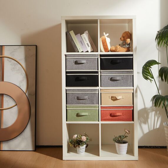 BrilliantJo Aufbewahrungsboxen mit Deckel, Faltbarer Aufbewahrungskorb für Kleidung mit Griff für Spielzeug, Bücher, Schrank, Schlafzimmer, Zuhause, Schwarz+Grau Set 33,5 * 31,75 * 17,5 cm