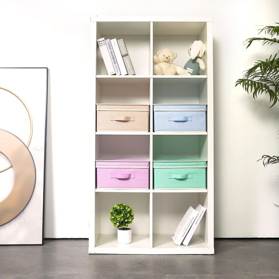 BrilliantJo Aufbewahrungsboxen mit Deckel, Faltbarer Aufbewahrungskorb für Kleidung mit Griff für Spielzeug, Bücher, Schrank, Schlafzimmer, Zuhause, 4-Regenbogenfarben-Set 33,5 x 31,75 x 17,5 cm