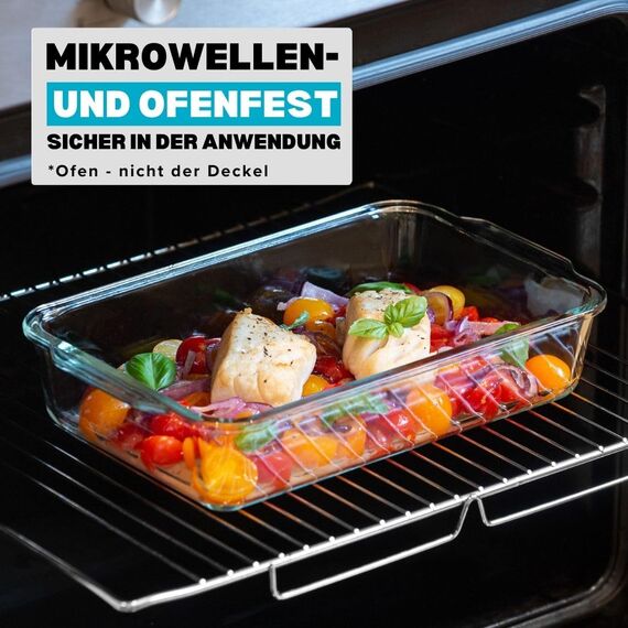Igluu Meal Prep Lasagne-Auflaufform mit BPA-freiem Schnappverschluss-Deckel - 2,2 Liter (1-teilig) – rechteckige, robustes Borosilikatglasform – ofen-, mikrowellen-, gefrier- & spülmaschinengeeignet