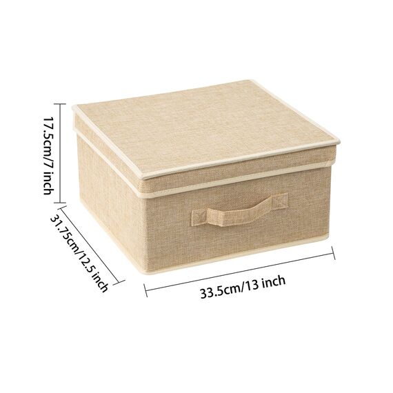 BrilliantJo Aufbewahrungsboxen mit Deckel, Faltbarer Aufbewahrungskorb für Kleidung mit Griff für Spielzeug, Bücher, Schrank, Schlafzimmer, Zuhause, Beige+Grau Set 33,5 * 31,75 * 17,5 cm