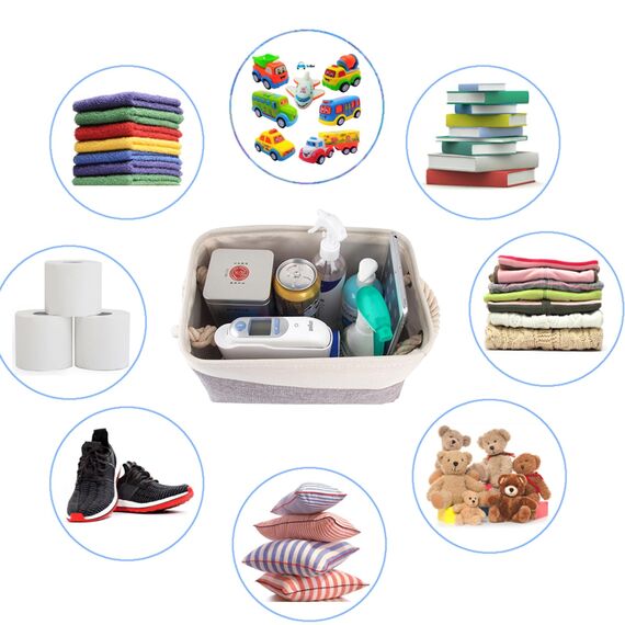 Mangata 3 Stück aufbewahrungskorb Stoff, Kleine aufbewahrungsbox Schrank, Korb aufbewahrung Stoff mit Baumwolle Seil für Spielzeug, kleiderschrank, Regale, Kleidung (Faltbare, Grau Weiß)