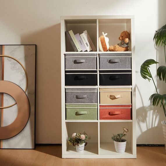 BrilliantJo Aufbewahrungsboxen mit Deckel, Faltbarer Aufbewahrungskorb für Kleidung mit Griff für Spielzeug, Bücher, Schrank, Schlafzimmer, Zuhause, 4-Farbige-Set 33,5 x 31,75 x 17,5 cm