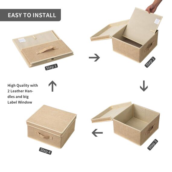 BrilliantJo Aufbewahrungsboxen mit Deckel, Faltbarer Aufbewahrungskorb für Kleidung mit Griff für Spielzeug, Bücher, Schrank, Schlafzimmer, Zuhause, Beige+Grau Set 33,5 * 31,75 * 17,5 cm