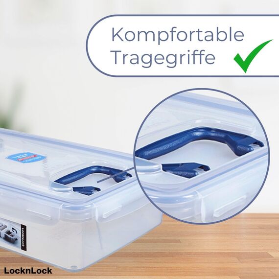 LocknLock PP CLASSIC Aufbewahrungsbox mit Deckel und Griffen | 10 L, 456 x 300 x 110 mm | 100 % Luftdicht | halbtransparenter Vorratsbehälter | Vorratsbehälter mit Deckel für Haushaltsgegenstände