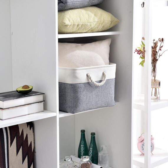Mangata 3 Stück aufbewahrungskorb Stoff, Faltbare aufbewahrungsbox Schrank, Korb aufbewahrung Stoff mit Baumwolle Seil für Spielzeug, kleiderschrank, Regale, Kleidung (kaltes graues Weiß, groß)