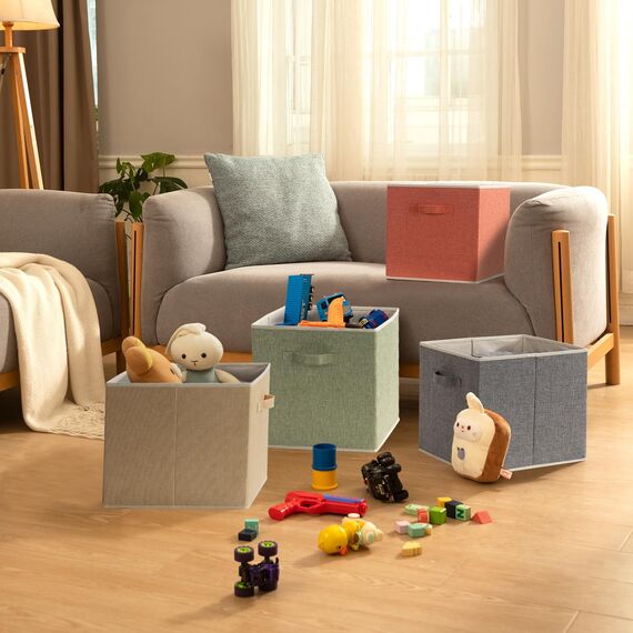 BrilliantJo Aufbewahrungsbox aus Stoff in 4er Set, 33 x 38 x 33 cm Faltbare Aufbewahrungskiste mit Griffe Ordnungssystem Korb für Schrank Regal Spind 4-Farbige-Set