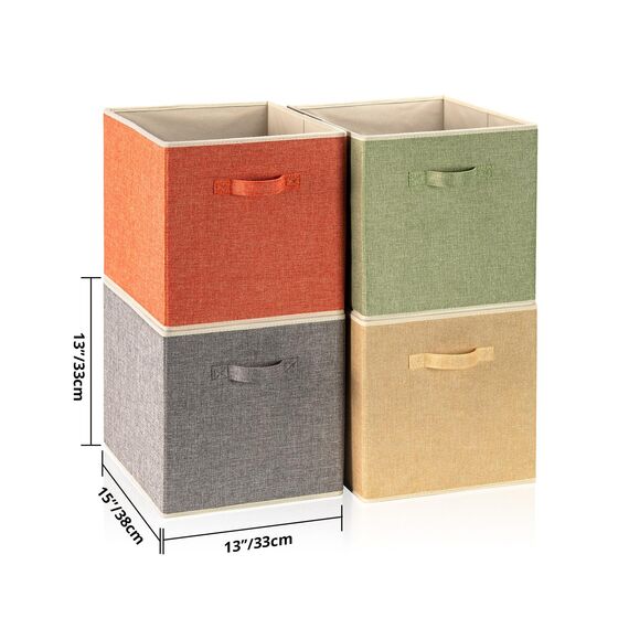 BrilliantJo Aufbewahrungsbox aus Stoff in 4er Set, 33 x 38 x 33 cm Faltbare Aufbewahrungskiste mit Griffe Ordnungssystem Korb für Schrank Regal Spind 4-Farbige-Set