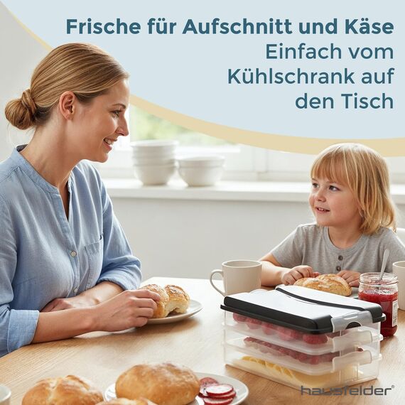 Hausfelder Aufschnittdosen für Kühlschrank, Aufschnittbox stapelbar, Kühlschrank Organizer mit Deckel (Anthrazit, 8-teilig)