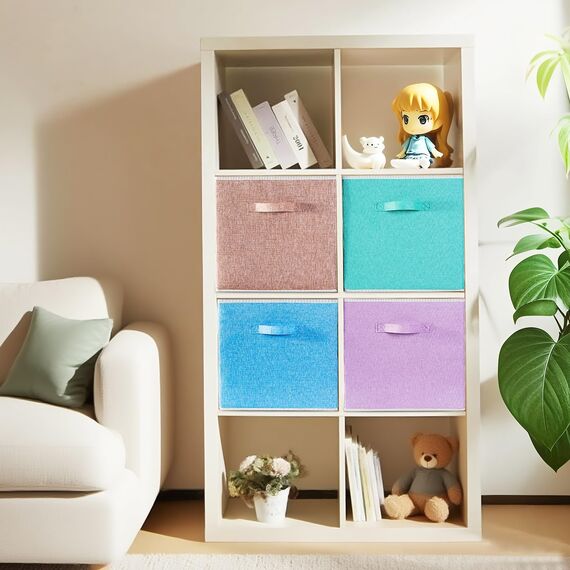 BrilliantJo Aufbewahrungsbox aus Stoff in 4er Set, 33 x 38 x 33 cm Faltbare Aufbewahrungskiste mit Griffe Ordnungssystem Korb für Schrank Regal Spind 4-Regenbogenfarben-Set