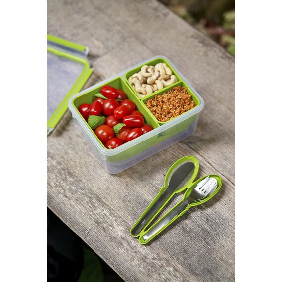 EMSA Clip & Go Lunchbox, 2,2 L, Brotdose mit 3 Einsätzen, 100 Prozent dicht, mit Frischedichtung, Transparent, Hellgrün, Made in Germany, N10716