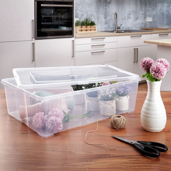 Grizzly Aufbewahrungsboxen 5 x 25 L large mit Deckel transparent - Klarsichtboxen stapelbar mit Belüftung