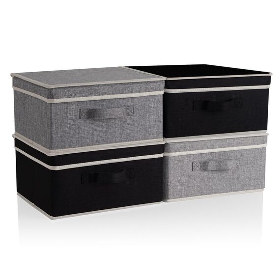 BrilliantJo Aufbewahrungsboxen mit Deckel, Faltbarer Aufbewahrungskorb für Kleidung mit Griff für Spielzeug, Bücher, Schrank, Schlafzimmer, Zuhause, Schwarz+Grau Set 33,5 * 31,75 * 17,5 cm