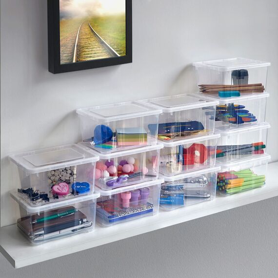 Grizzly Kleine Aufbewahrungsbox mit Deckel, 1,7 L transparente Box, 12er Set, belüftet, stapelbar, ideale Organizer-Boxen mit Belüftung