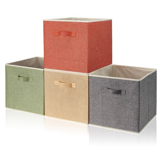 BrilliantJo Aufbewahrungsbox aus Stoff in 4er Set, 33 x 38 x 33 cm Faltbare Aufbewahrungskiste mit Griffe Ordnungssystem Korb für Schrank Regal Spind 4-Farbige-Set