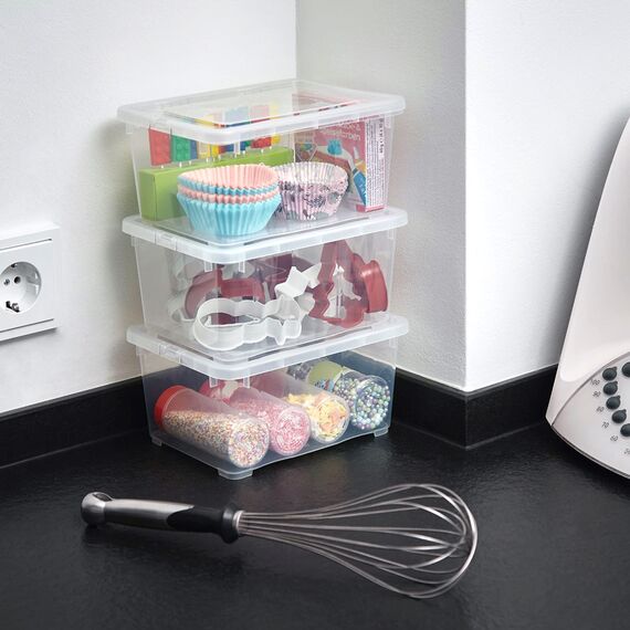 Grizzly Kleine Aufbewahrungsbox mit Deckel, 1,7 L transparente Box, 12er Set, belüftet, stapelbar, ideale Organizer-Boxen mit Belüftung