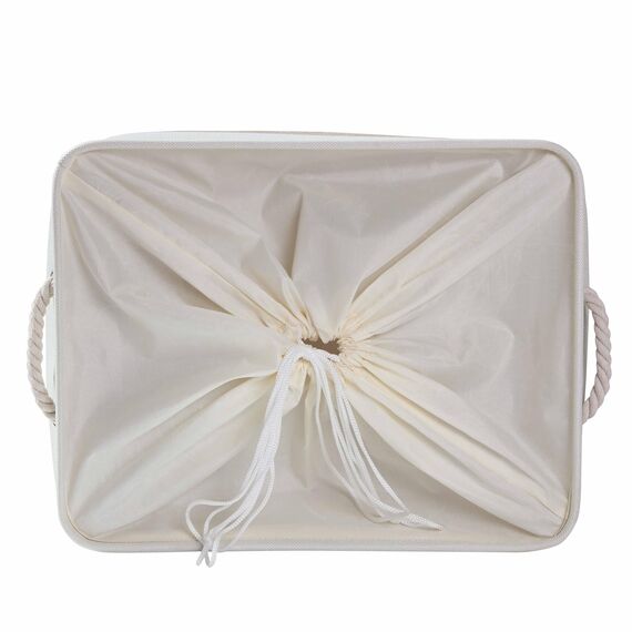 Mangata 3 Stück aufbewahrungskorb Stoff, aufbewahrungsbox groß Schrank, Korb aufbewahrung Stoff mit Seil für Spielzeug, kleiderschrank, Regale, Kleidung (Faltbare,XL, Khaki-Weiß)