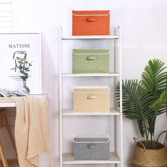 BrilliantJo Aufbewahrungsboxen mit Deckel, Faltbarer Aufbewahrungskorb für Kleidung mit Griff für Spielzeug, Bücher, Schrank, Schlafzimmer, Zuhause, 4-Farbige-Set 38 x 25 x 25 cm