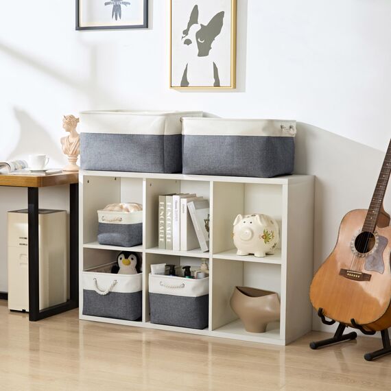 Mangata 3 Stück aufbewahrungskorb Stoff, Faltbare aufbewahrungsbox Schrank, Korb aufbewahrung Stoff mit Baumwolle Seil für Spielzeug, kleiderschrank, Regale, Kleidung (kaltes graues Weiß, groß)