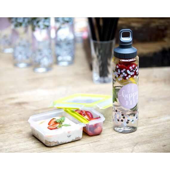 EMSA Clip & Go Yoghurtbox, 0,6 L, Brotdose mit Knick-Ecke, 100 Prozent dicht, mit Frischedichtung, Transparent, Hellgrün, Made in Germany, 518103