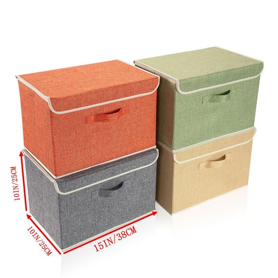 BrilliantJo Aufbewahrungsboxen mit Deckel, Faltbarer Aufbewahrungskorb für Kleidung mit Griff für Spielzeug, Bücher, Schrank, Schlafzimmer, Zuhause, 4-Farbige-Set 38 x 25 x 25 cm