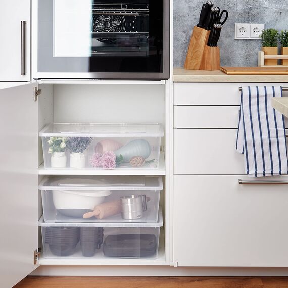 Grizzly Aufbewahrungsboxen 3 x 25 L large mit Deckel transparent - Klarsichtboxen stapelbar mit Belüftung