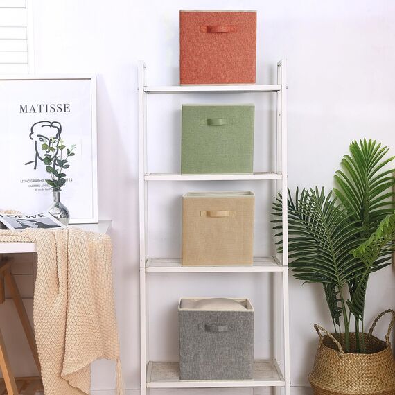 BrilliantJo Aufbewahrungsbox aus Stoff in 4er Set, 33 x 38 x 33 cm Faltbare Aufbewahrungskiste mit Griffe Ordnungssystem Korb für Schrank Regal Spind 4-Farbige-Set