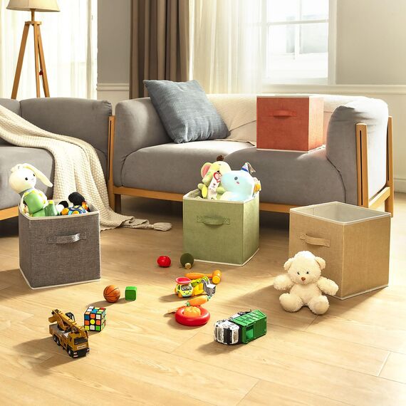 BrilliantJo Aufbewahrungsbox aus Stoff in 4er Set, 27 x 27 x 28 cm Faltbare Aufbewahrungskiste mit Griffe Ordnungssystem Korb für Schrank Regal Spind 4-Farbige-Set