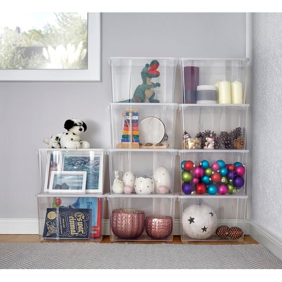 Grizzly Aufbewahrungsboxen 10 x 10 L small hoch mit Deckel transparent - Klarsichtboxen stapelbar mit Belüftung