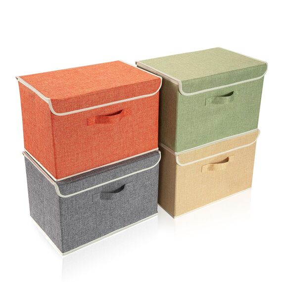 BrilliantJo Aufbewahrungsboxen mit Deckel, Faltbarer Aufbewahrungskorb für Kleidung mit Griff für Spielzeug, Bücher, Schrank, Schlafzimmer, Zuhause, 4-Farbige-Set 38 x 25 x 25 cm